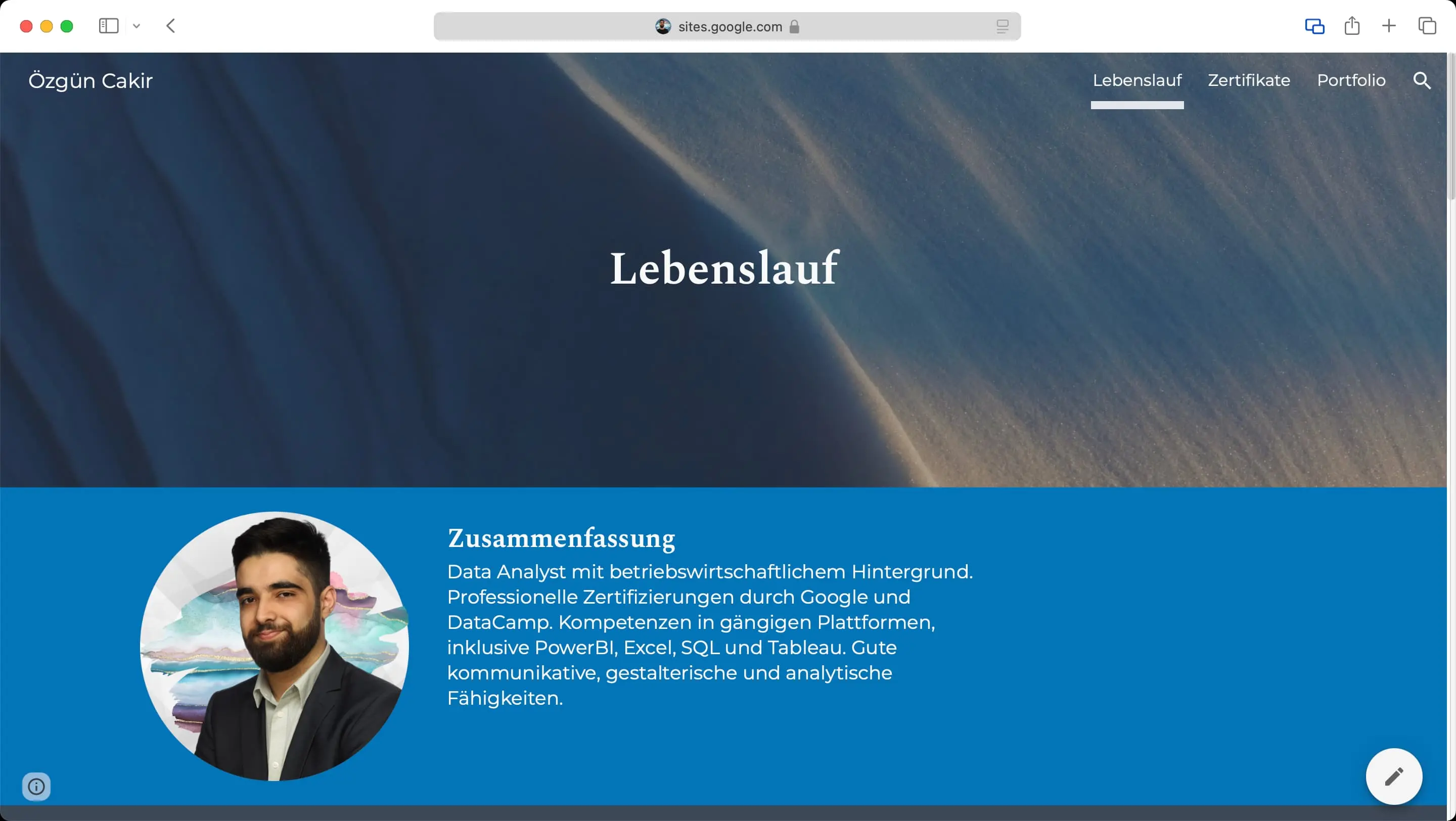 Screenshot meiner alten Seite über Google Sites